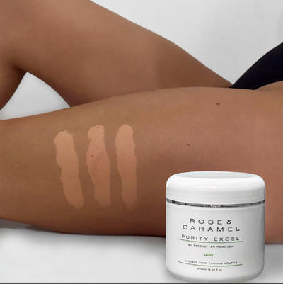 purity excel 60 second tan remover 440ml, fake tan remover, fake tan eraser, self tan eraser, rose and caramel tan remover, purity remover, tan remover 60 seconds, body exfoliator, 60 second tan remover