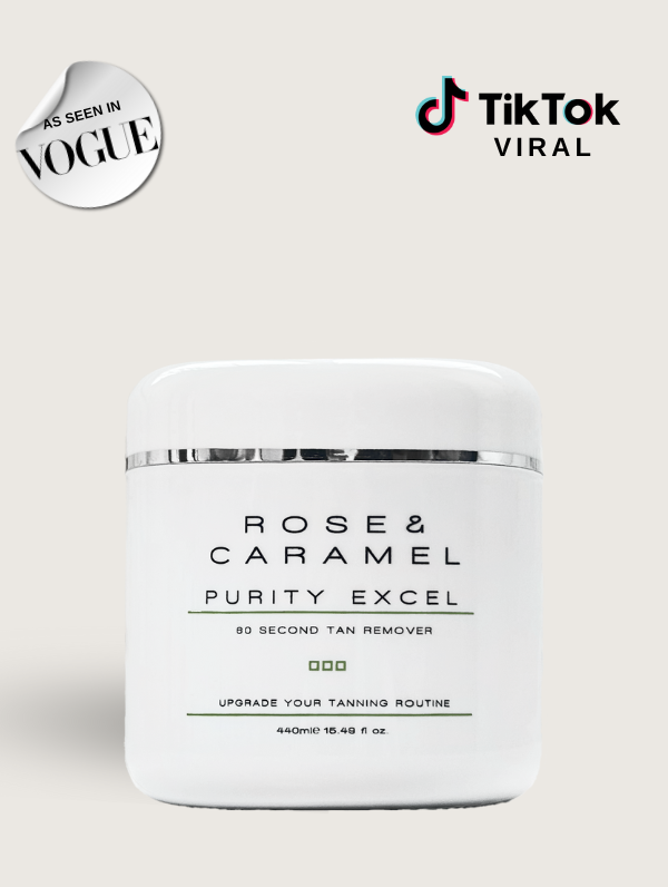 purity excel 60 second tan remover 440ml, fake tan remover, fake tan eraser, self tan eraser, rose and caramel tan remover, purity remover, tan remover 60 seconds, body exfoliator, 60 second tan remover