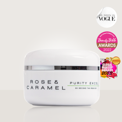purity excel 60 second tan remover 200ml, fake tan remover, fake tan eraser, self tan eraser, rose and caramel tan remover, purity remover, tan remover 60 seconds, body exfoliator, 60 second tan remover